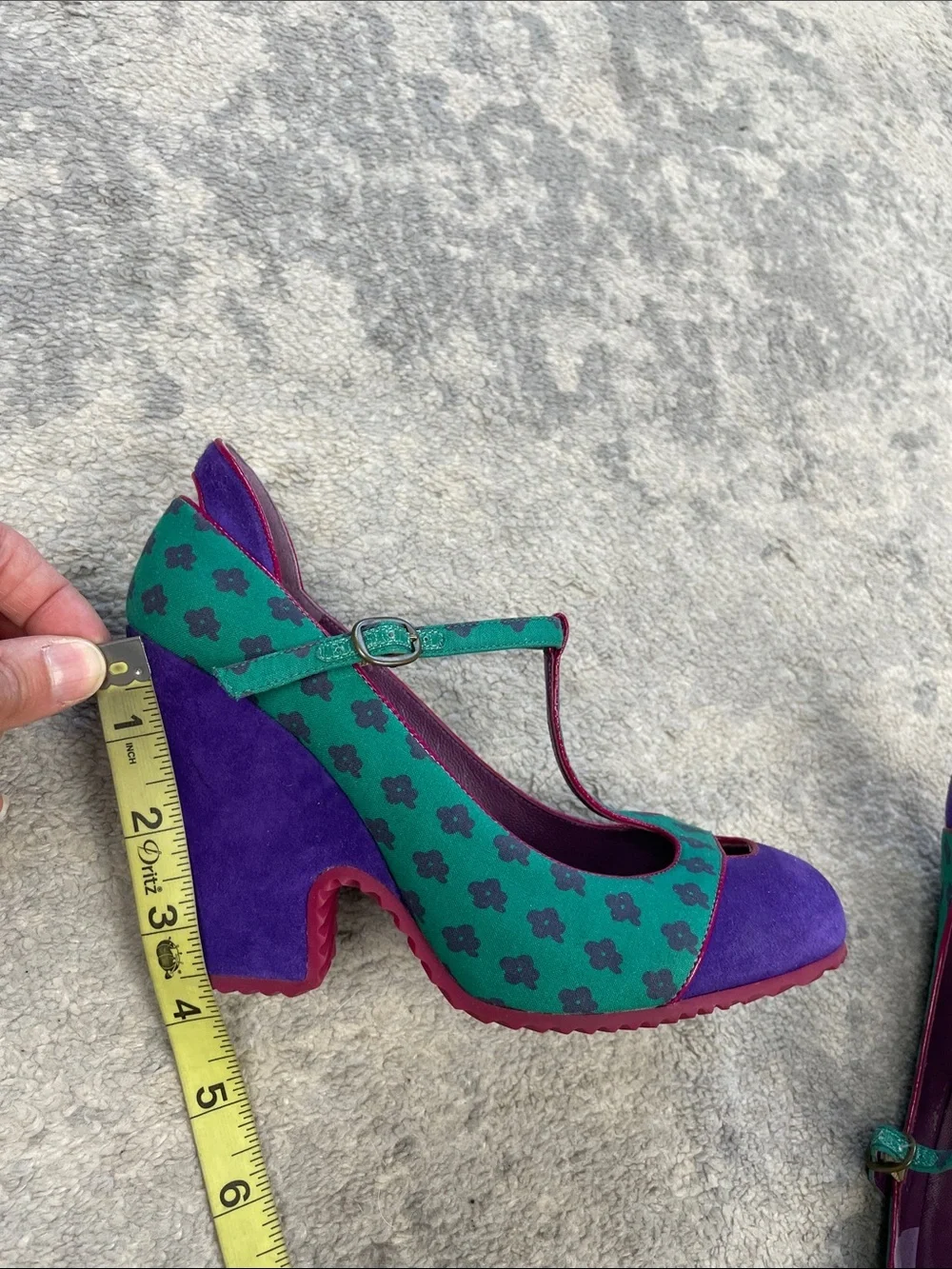 Vintage Marc Jacobs Purple Teal T-Strap Wedge Heels Retro Flower Sz 35.5